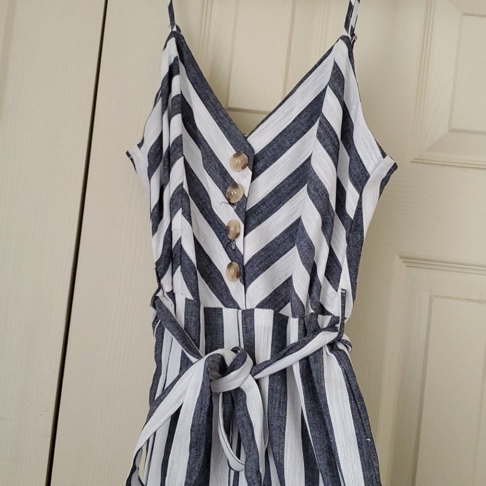 Striped jumpsuit w button-up front
